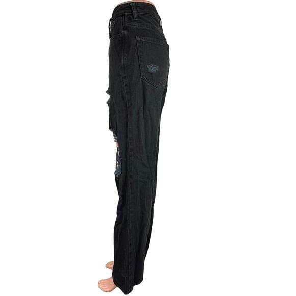 Pacsun Black 100% Cotton Non Stretch Distressed Straight Leg Jeans Size 26 - Picture 2 of 5